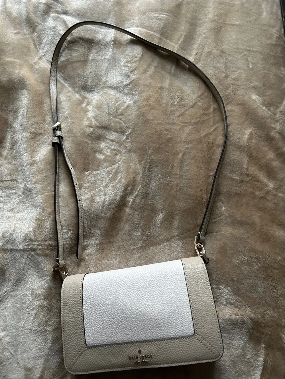 kate spade Two-Tone Pebbled Leather Crossbody in White and Beige